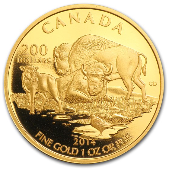 2014 Canada 1 oz Proof Gold $200 Bison At Home On The Plains 2014 Canada 1 oz Proof Gold $200 Bison At Home On The Plains